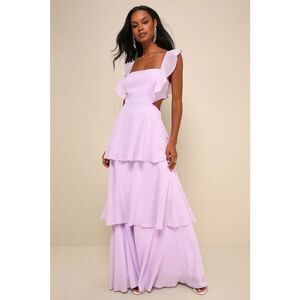 Lulus Elegant Event Lavender Ruffled Tie-Back Tiered Maxi Dress Size XS NWT